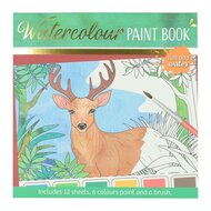 Waterverfkleurblok Volwassenen - Bosdieren - incl Penseel en 6 kleuren waterverf