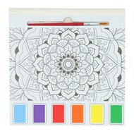 Waterverfkleurblok Volwassenen - Mandala&#039;s - incl Penseel en 6 kleuren waterverf