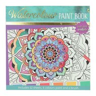Waterverfkleurblok Volwassenen - Mandala&#039;s - incl Penseel en 6 kleuren waterverf