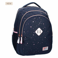 Milky Kiss Rugzak Divine Days Donkerblauw met Roze Stippen, 3-vaks