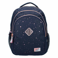 Milky Kiss Rugzak Divine Days Donkerblauw met Roze Stippen, 3-vaks