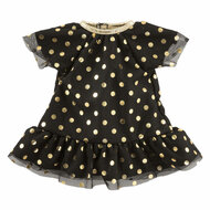 Ma Corolle Zwarte Popppenjurk met Gouden Stippen - 36cm