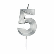 Taartkaars 6cm Metallic Zilver no.5