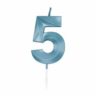 Taartkaars 6cm Metallic Licht Blauw no. 5