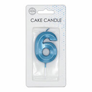 Taartkaars 6cm Metallic Licht Blauw no. 6