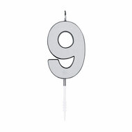 Taartkaars 4,5cm Metallic Zilver no. 9