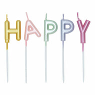 Taartkaarsen Set "Happy Birthday" Pastel Kleuren