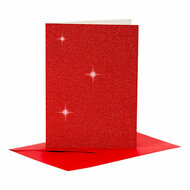 Kaarten en Enveloppen 10,5x15cm Glitter Rood - 4st.