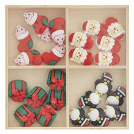 Resin Kerstmis Figuren in Houten Doos - 24dlg.
