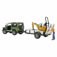 Bruder Land Rover Defender met Trailer en JCB Graafmachine - 1:16