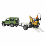 Bruder Land Rover Defender met Trailer en JCB Graafmachine - 1:16