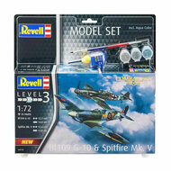 Revell Modelbouwpakket - Combat Set Bf109G-10 &amp; Spitfire Mk.V 1:72 - 76dlg. - Incl. Aqua Color Basiskleuren Verf