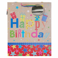 Geschenktasje Kraftlook Happy Birthday - 23x18x10cm