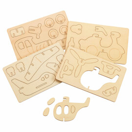 Bouwpakketje Houten 3D Voertuigen, Set van 4