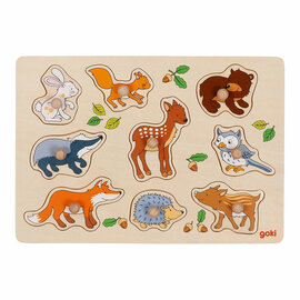 Goki Houten Noppenpuzzel Bosdieren, 9st.
