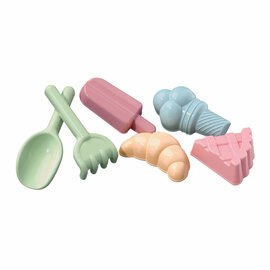 Lekkernijen Zandvormen met Schep en Hark, 6dlg.