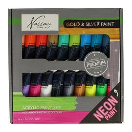 Acrylverf Fluor en Metallic Kleuren, 18x36 ml