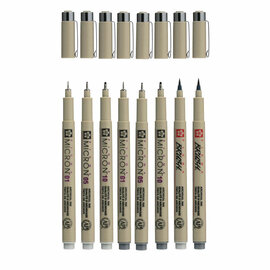 Sakura Pigma Micron Fineliner Set 8 Pen. (Licht) Koelgrijs