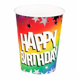 Papieren Bekers Happy Birthday 210ml, 10st.