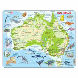 Larsen Legpuzzel Kaart Australie Geografisch met Dieren, 65st.