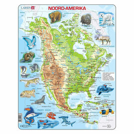 Larsen Legpuzzel Kaart Noord Amerika Geografisch met Dieren, 66st.