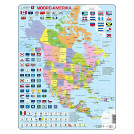 Larsen Legpuzzel Kaart Noord, Amerika met Staten en Vlaggen, 70st.