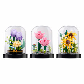 Bouwblokken Bloemen in Glazen Stolp