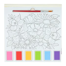 Waterverfkleurblok Volwassenen - Vlinders en Bloemen - incl Penseel en 6 kleuren waterverf