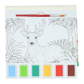 Waterverfkleurblok Volwassenen - Bosdieren - incl Penseel en 6 kleuren waterverf