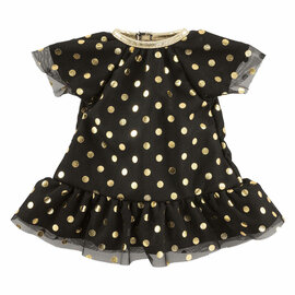 Ma Corolle Zwarte Popppenjurk met Gouden Stippen - 36cm