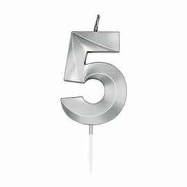 Taartkaars 6cm Metallic Zilver no.5