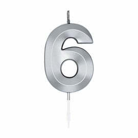 Taartkaars 6cm Metallic Zilver no.6