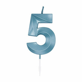 Taartkaars 6cm Metallic Licht Blauw no. 5