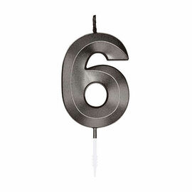 Taartkaars 6cm Metallic Zwart no. 6