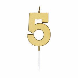 Taartkaars 4,5cm Metallic Goud no. 5