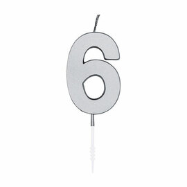 Taartkaars 4,5cm Metallic Zilver no. 6