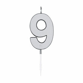 Taartkaars 4,5cm Metallic Zilver no. 9