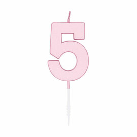 Taartkaars 4,5cm Pastel Roze no. 5