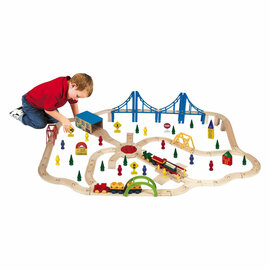 Super Houten Treinset in Opbergbox - 100dlg.