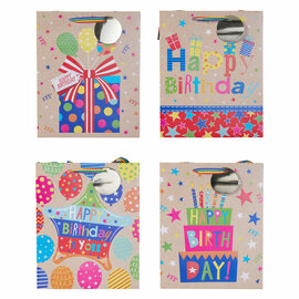 Geschenktasje Kraftlook Happy Birthday - 23x18x10cm